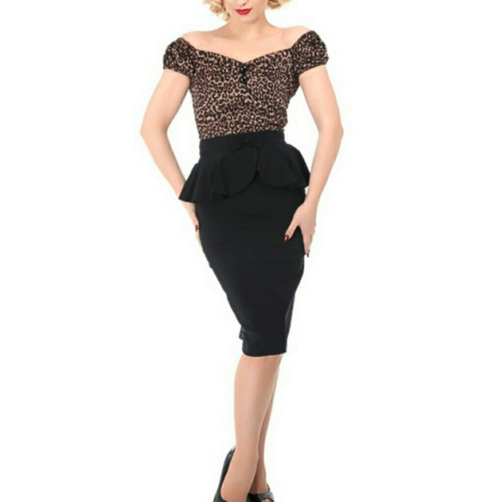 Mystic Black Peplum Pencil Skirt - Size S